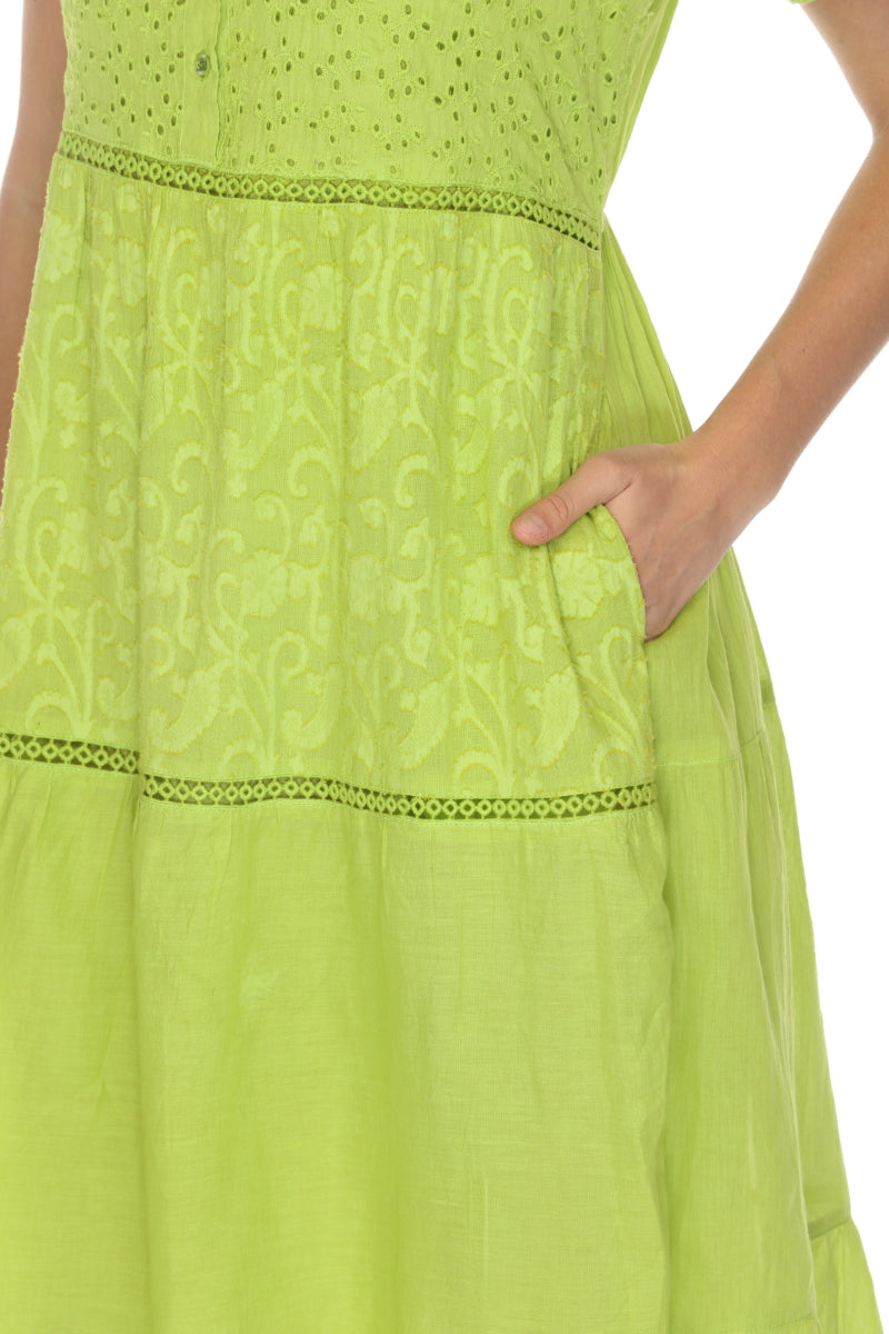 Lime 100% Cotton Designer Maxi Dress