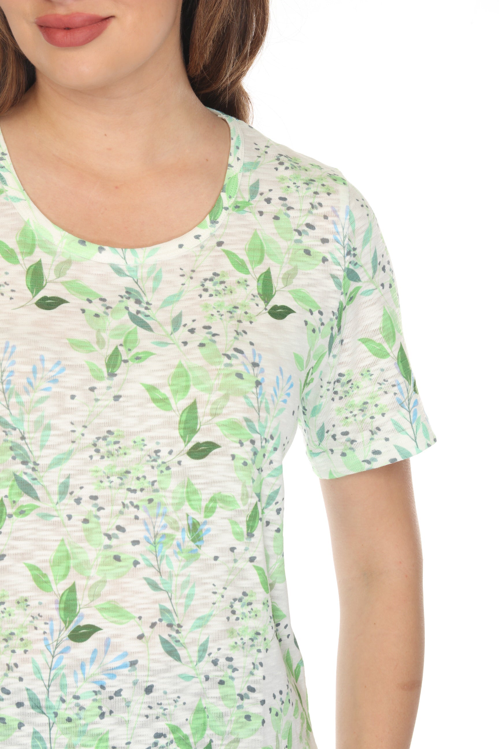 Green Colour Leaf Print Short Top