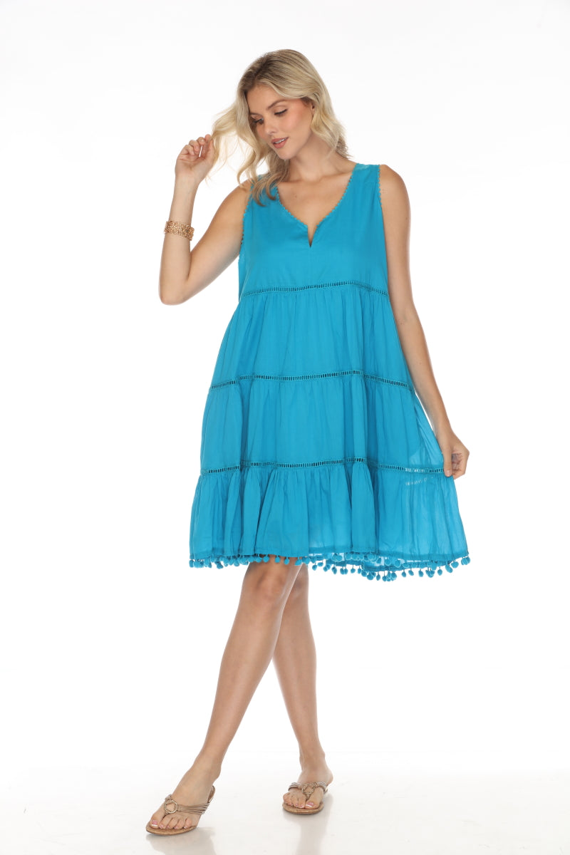 Aqua 100%Cotton Pockets Dress
