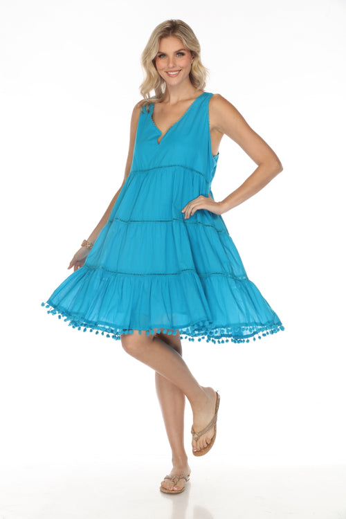 Aqua 100%Cotton Pockets Dress