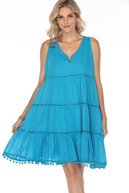 Aqua 100%Cotton Pockets Dress