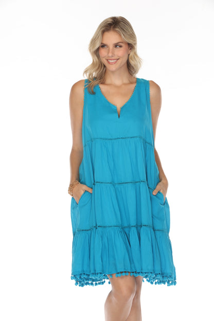 Aqua 100%Cotton Pockets Dress