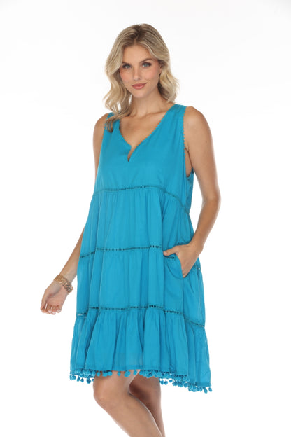 Aqua 100%Cotton Pockets Dress