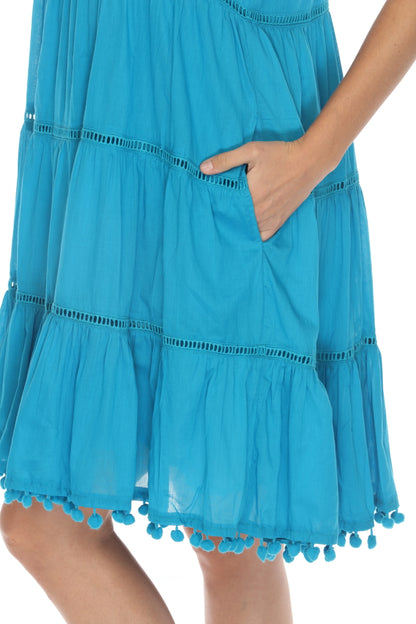 Aqua 100%Cotton Pockets Dress