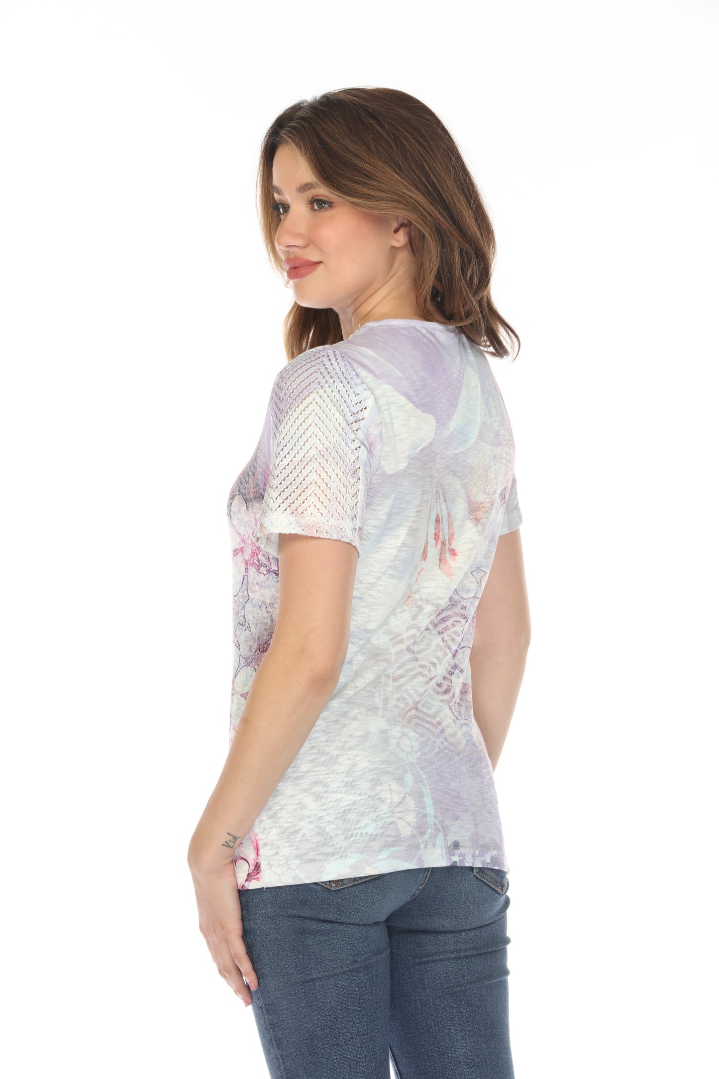 Purple Botanical Print Fashion Top