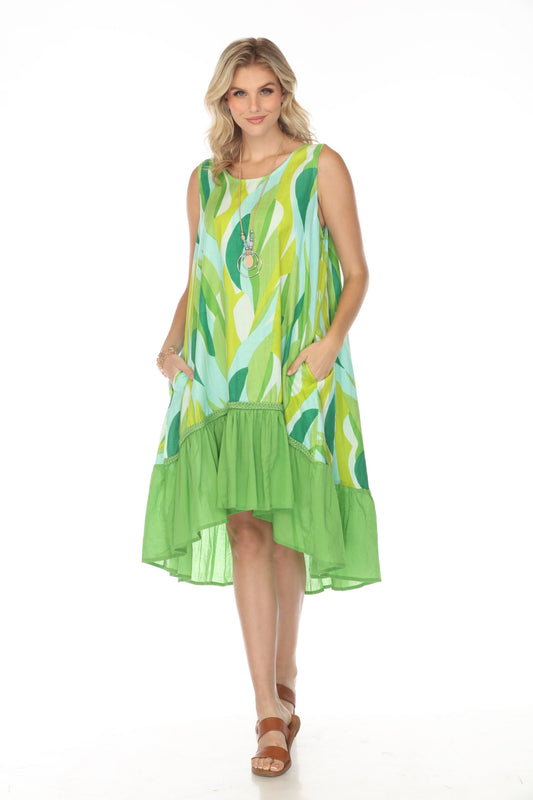 Green A Line 100% Cotton Pockets Dress