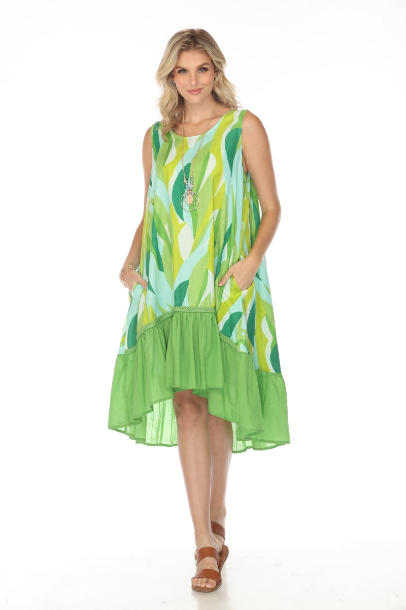 Green A Line 100% Cotton Pockets Dress