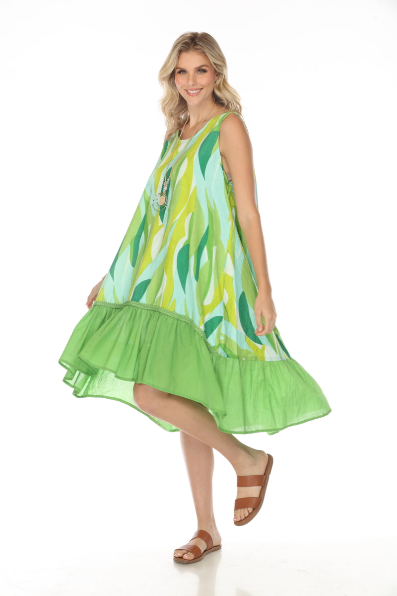 Green A Line 100% Cotton Pockets Dress