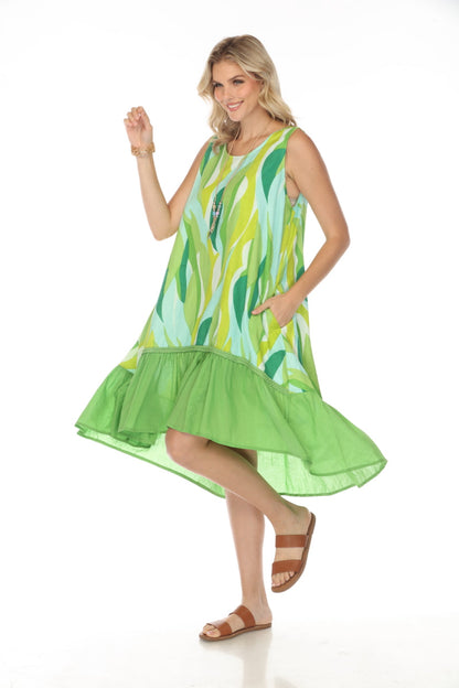 Green A Line 100% Cotton Pockets Dress
