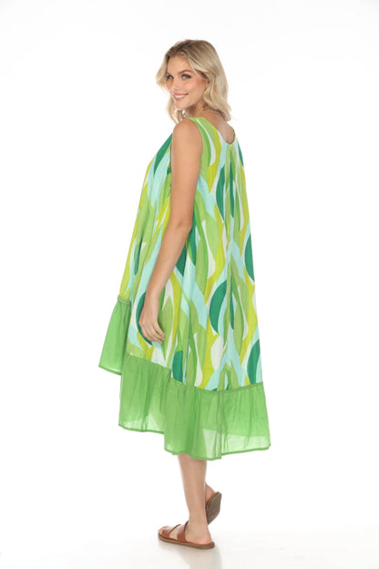 Green A Line 100% Cotton Pockets Dress