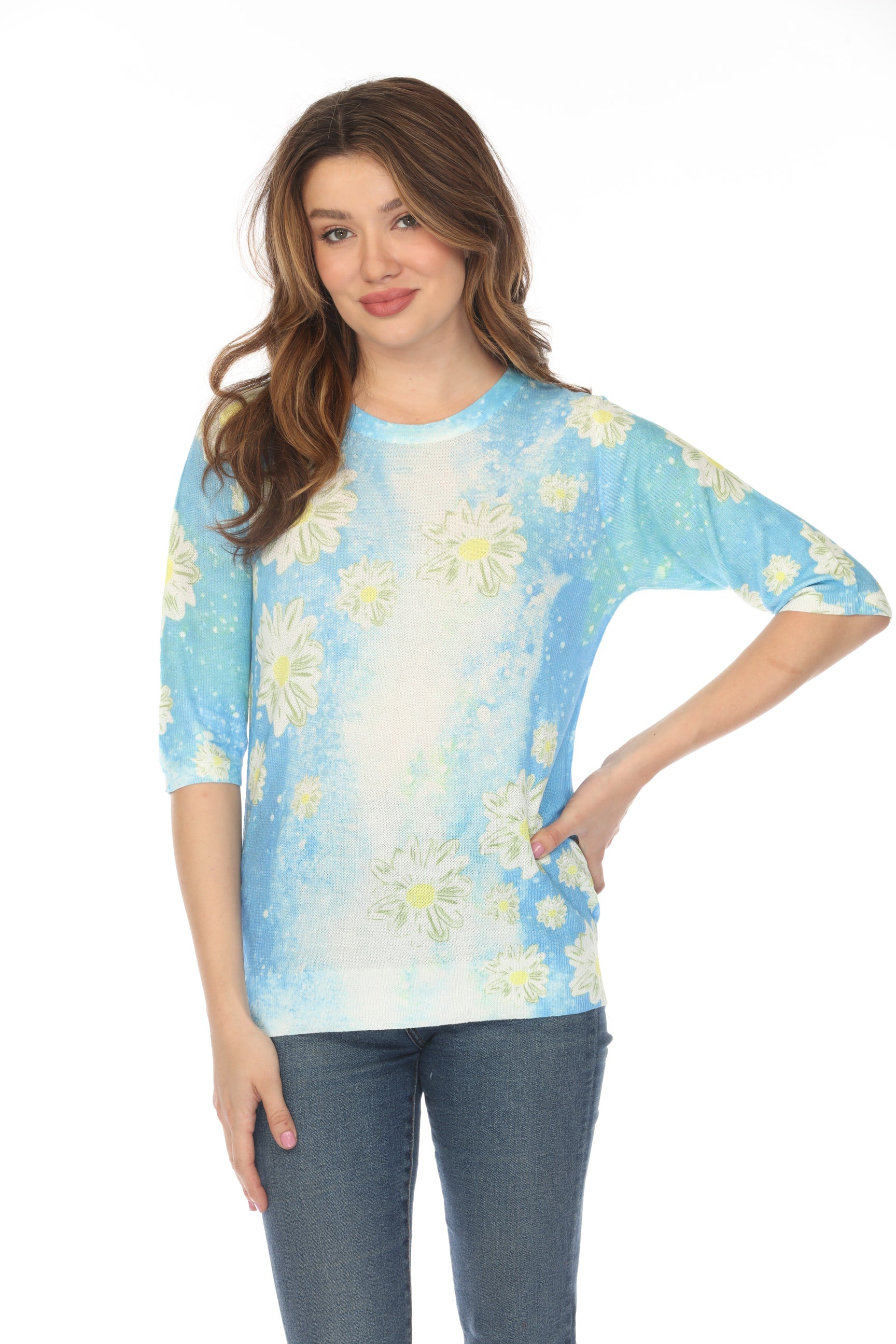 Blue Daisy Mesh Floral Top