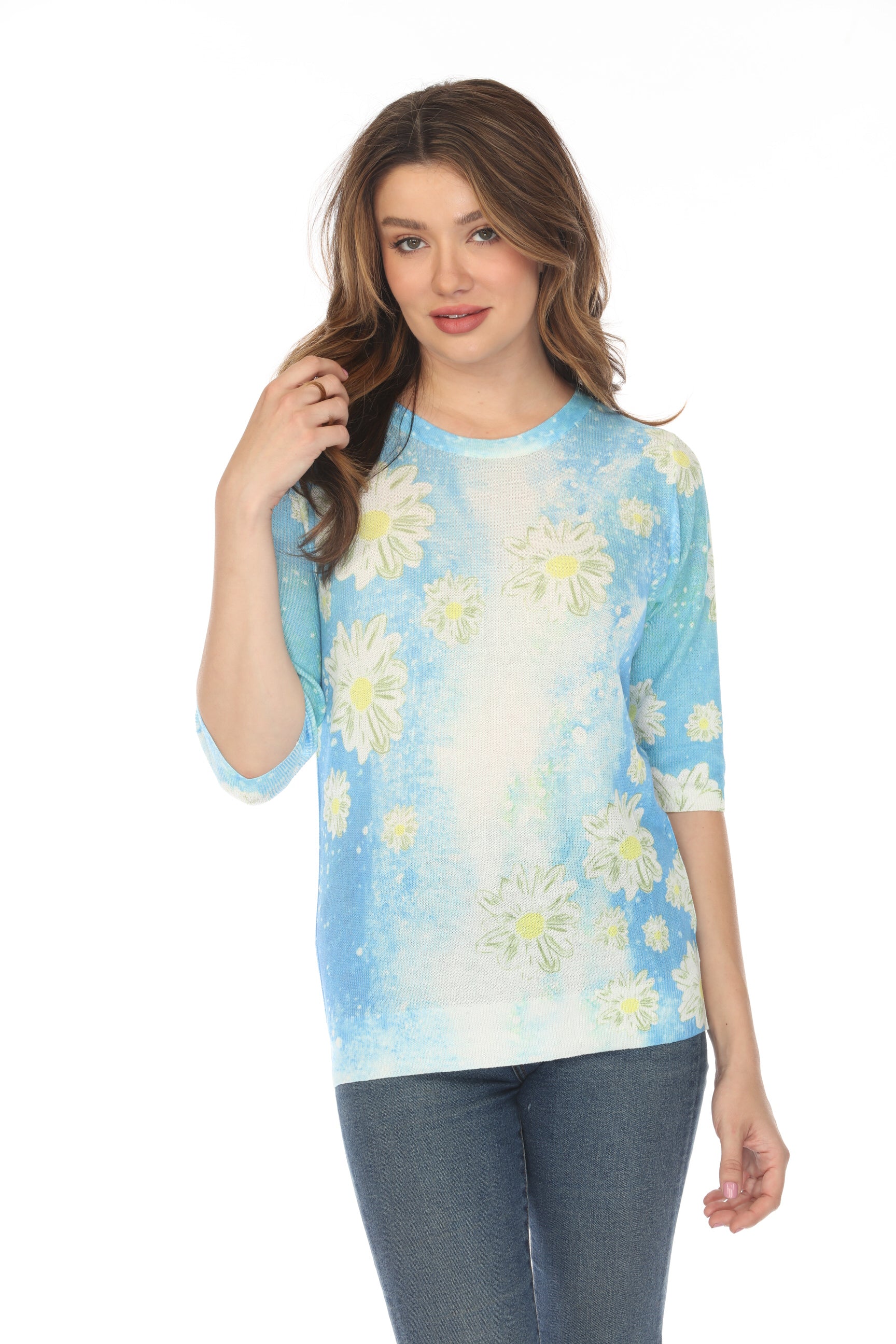 Blue Daisy Mesh Floral Top