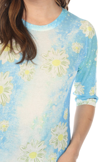 Blue Daisy Mesh Floral Top