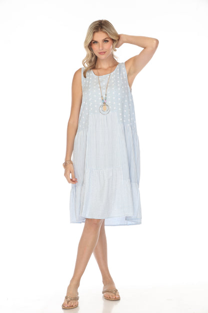 Light Blue Strips/Dots Frill Dress