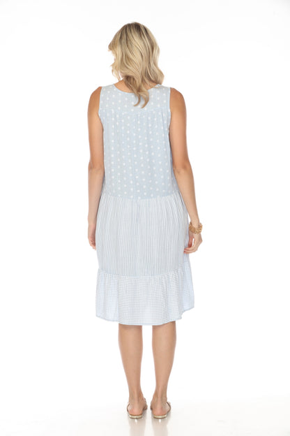 Light Blue Strips/Dots Frill Dress