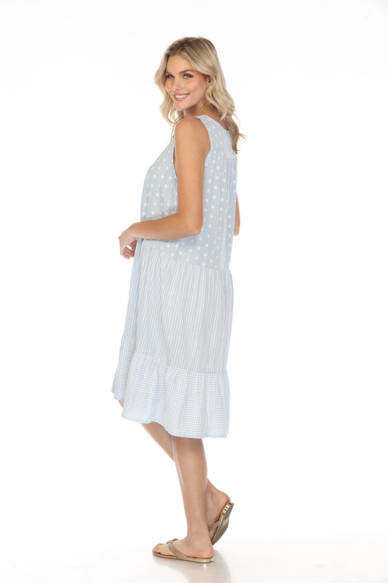 Light Blue Strips/Dots Frill Dress