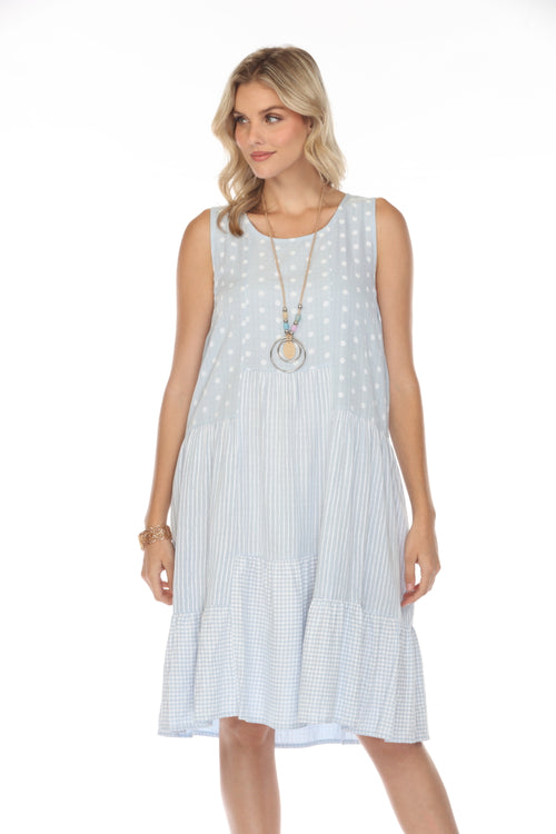 Light Blue Strips/Dots Frill Dress