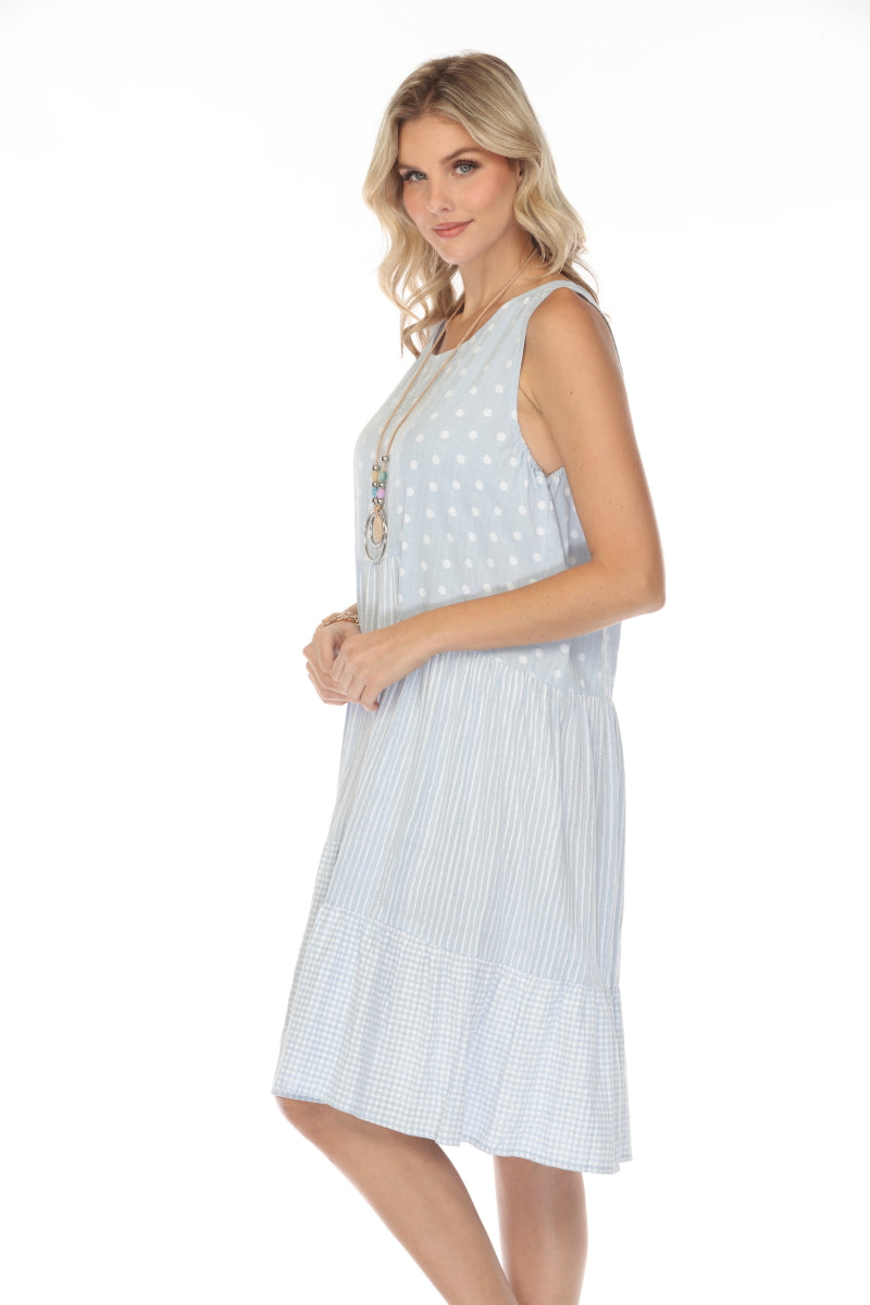 Light Blue Strips/Dots Frill Dress