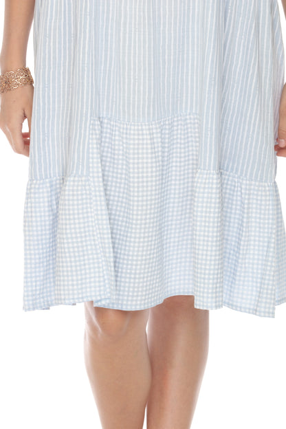 Light Blue Strips/Dots Frill Dress