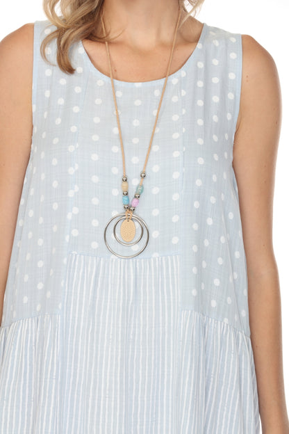 Light Blue Strips/Dots Frill Dress