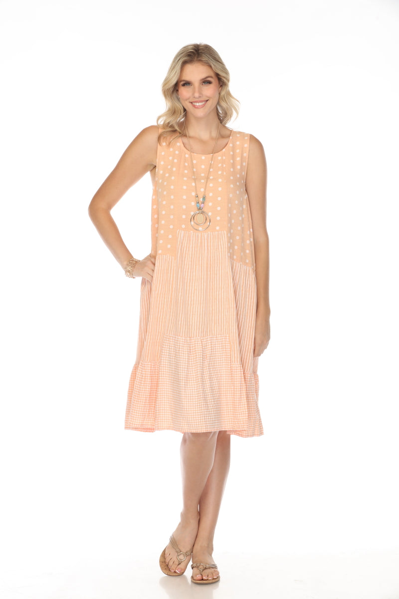 Peach A Line strips, Dots Dress