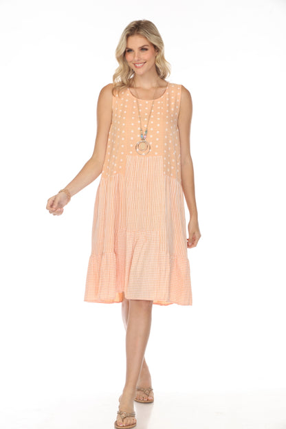 Peach A Line strips, Dots Dress