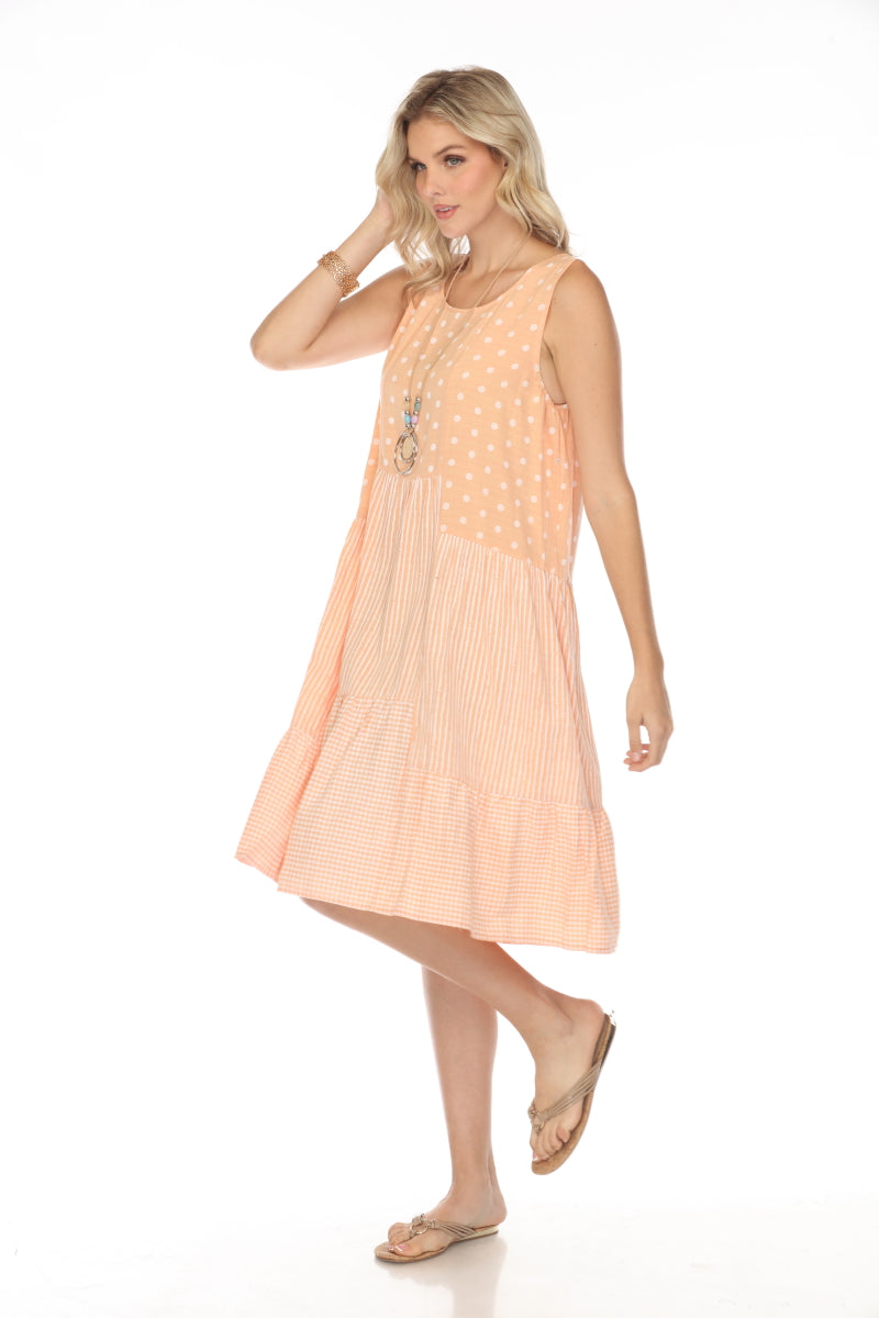 Peach A Line strips, Dots Dress