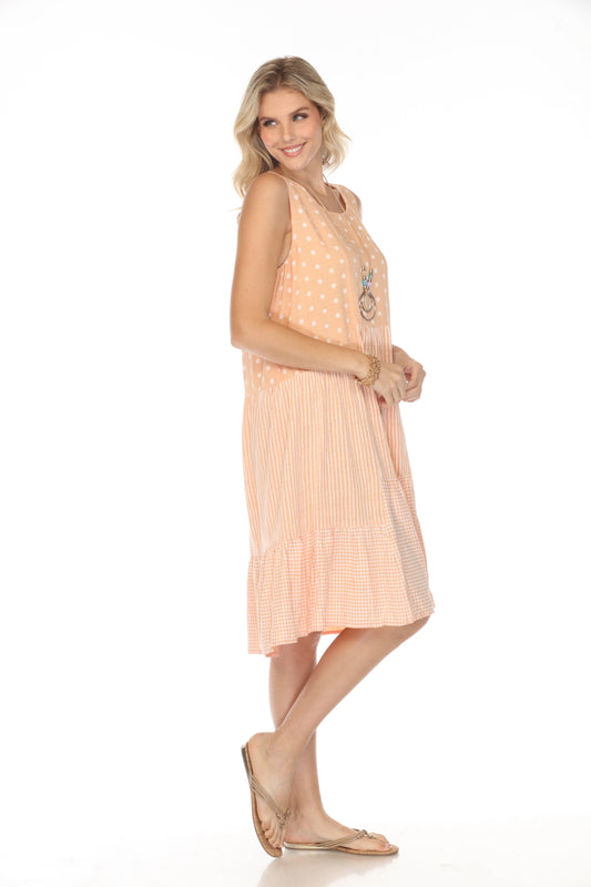 Peach A Line strips, Dots Dress