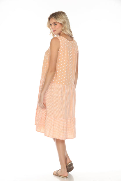Peach A Line strips, Dots Dress