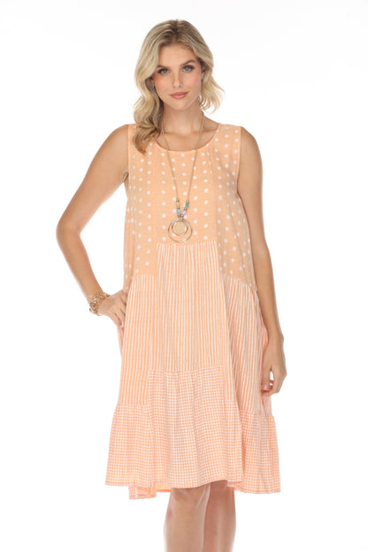 Peach A Line strips, Dots Dress