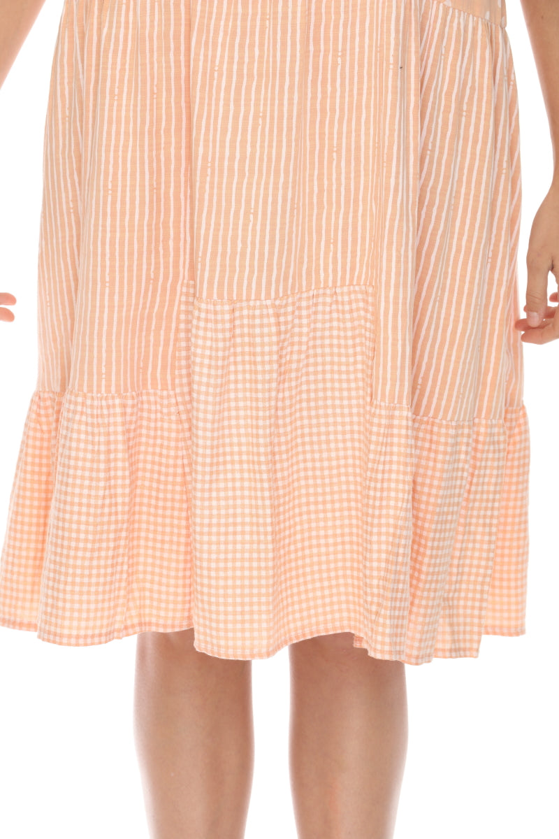 Peach A Line strips, Dots Dress