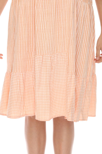 Peach A Line strips, Dots Dress