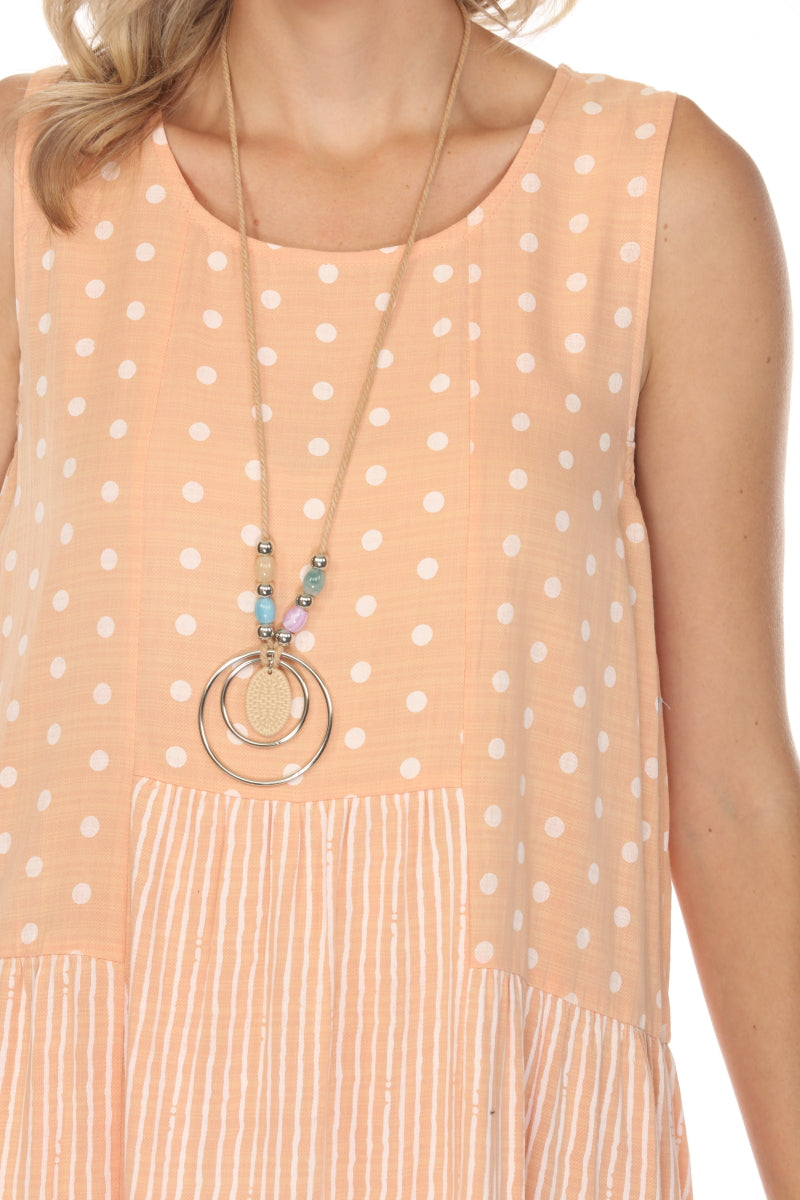 Peach A Line strips, Dots Dress