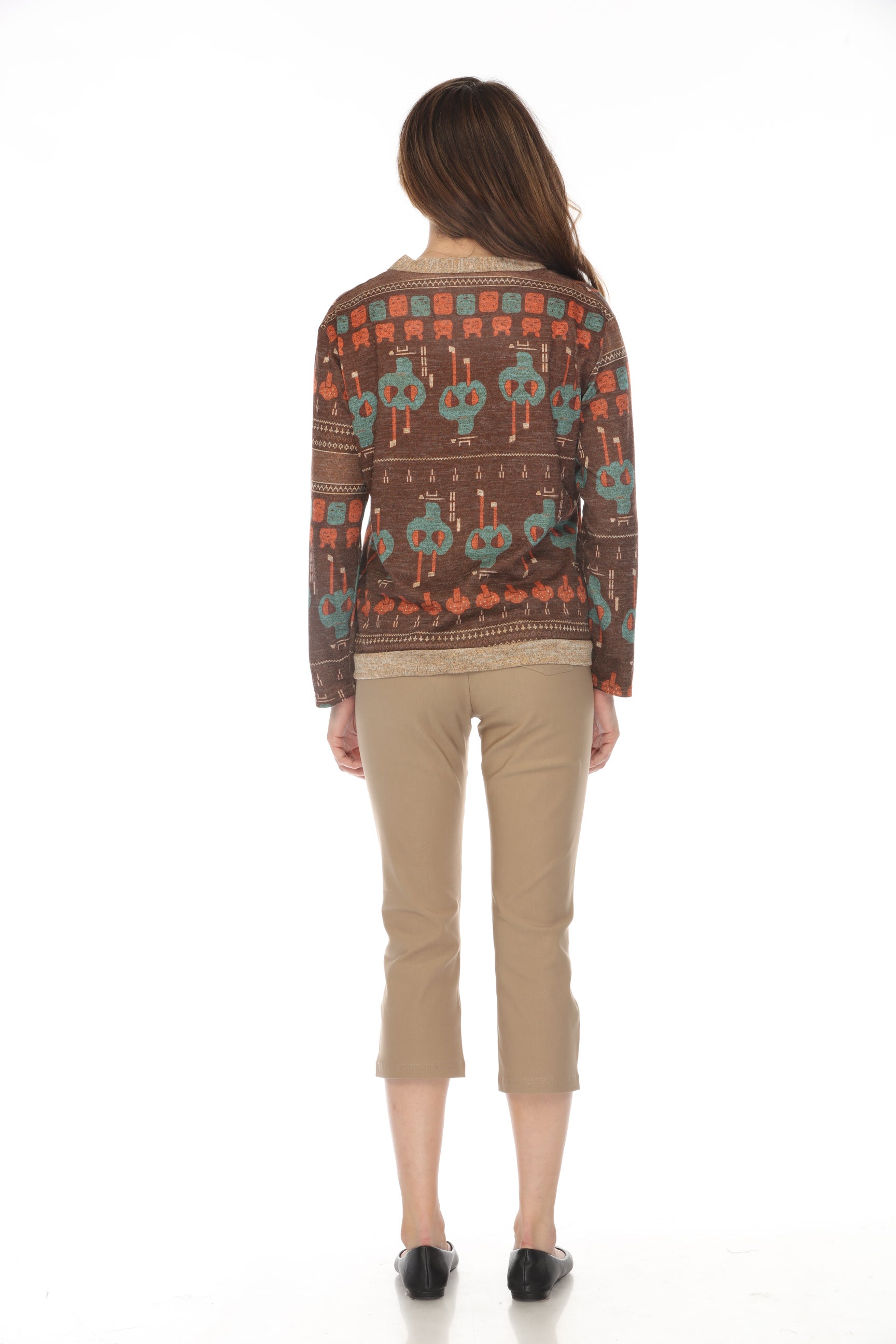 Brown Figure Print Button Up Sweater/Cardigan