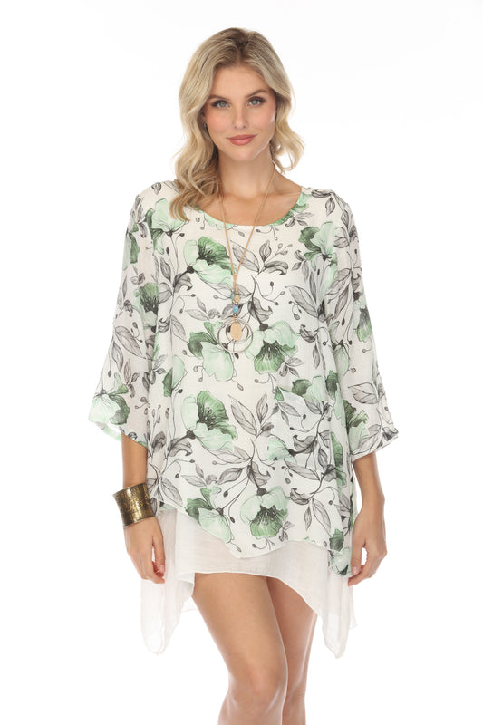 Green White Floral Tunic Dress