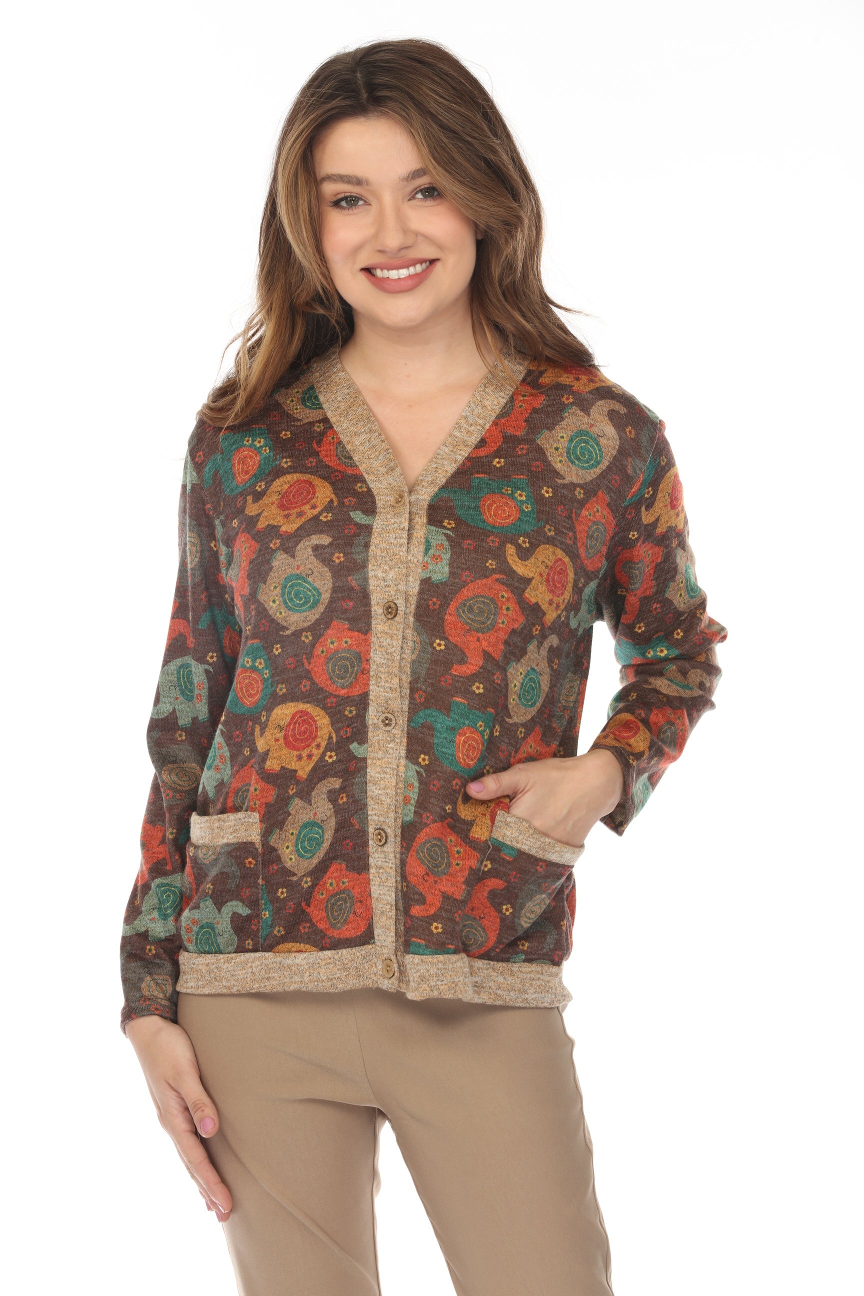 Elephant Print Button Up Cardigan