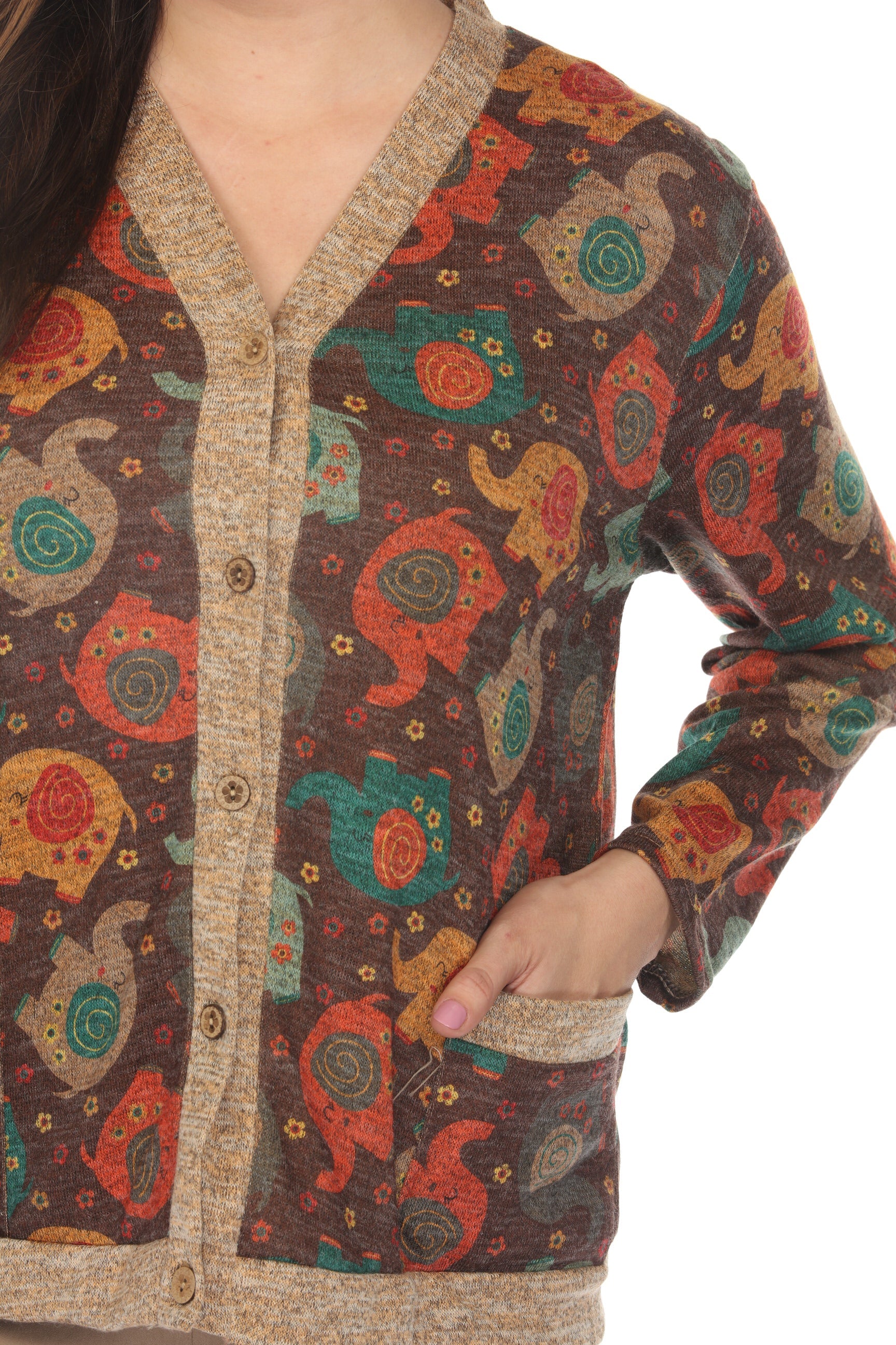 Elephant Print Button Up Cardigan