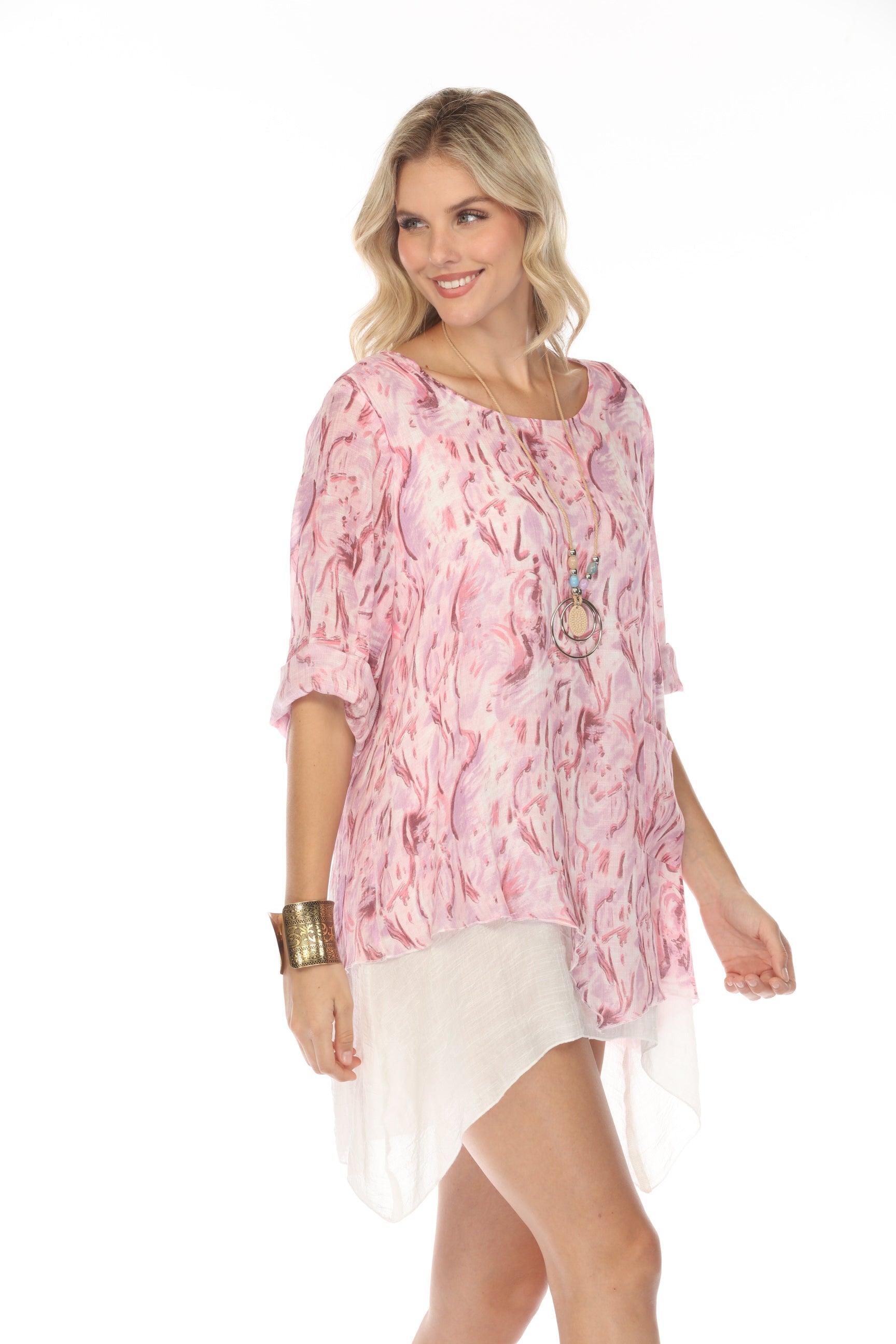 Purple White Asymmetrical Hem Tunic/Dress