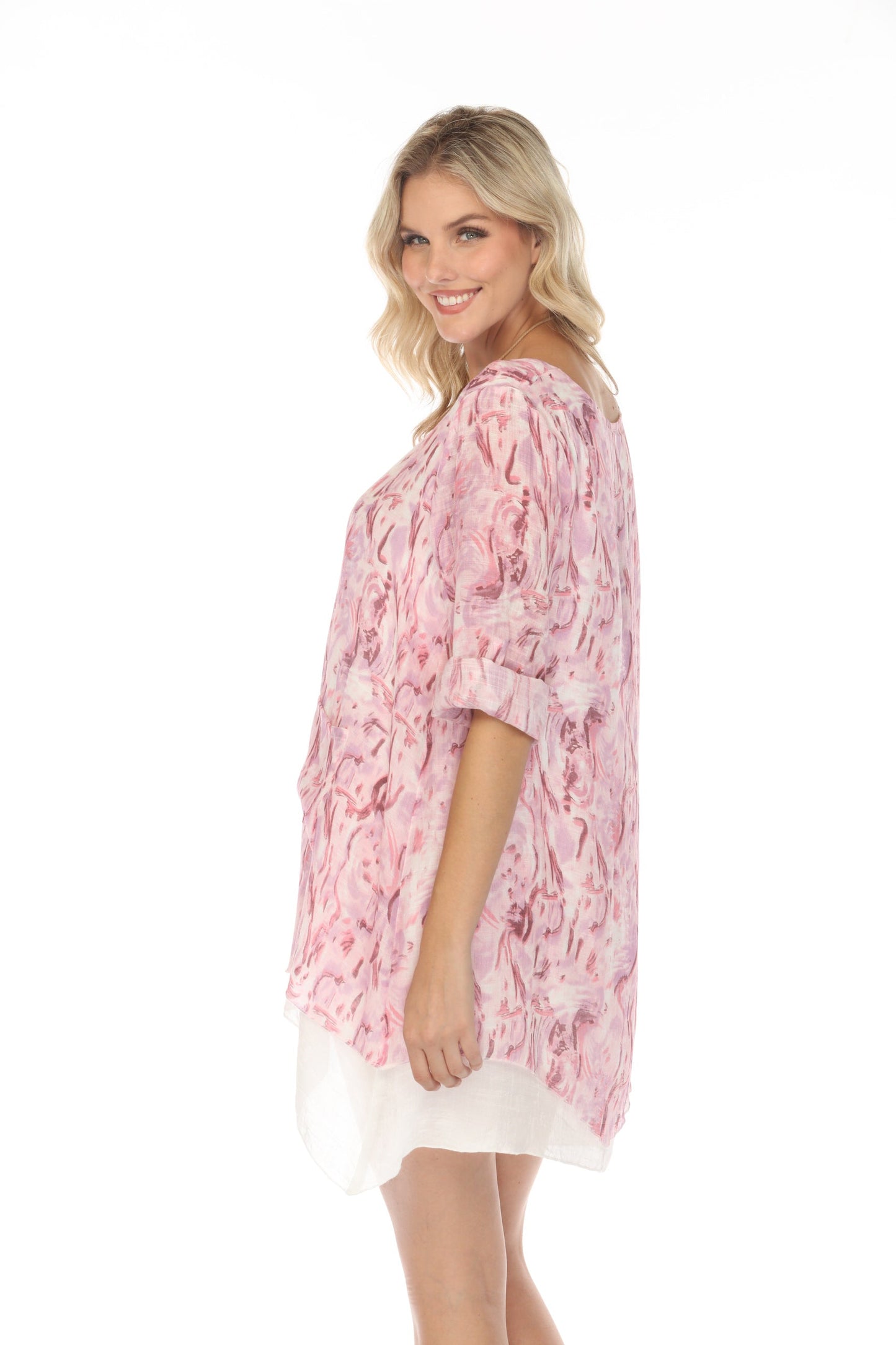 Purple White Asymmetrical Hem Tunic/Dress