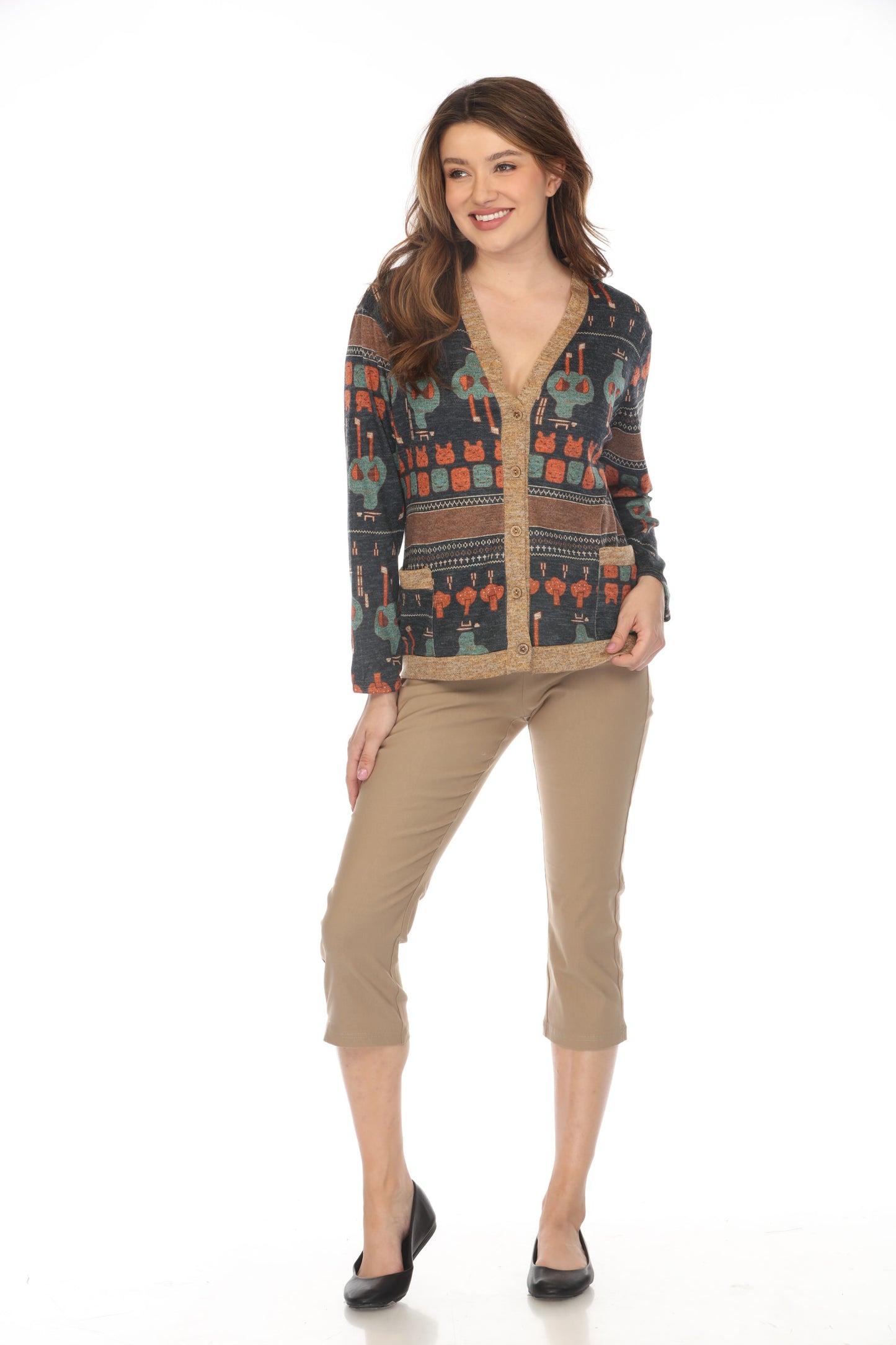Navy Figure Print Button Up Sweater/Cardigan