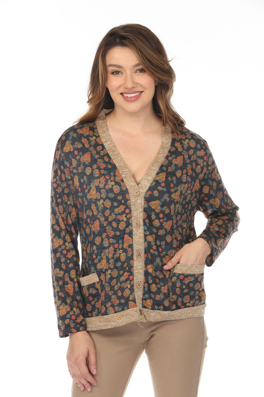Spot Print Button Up Cardigan