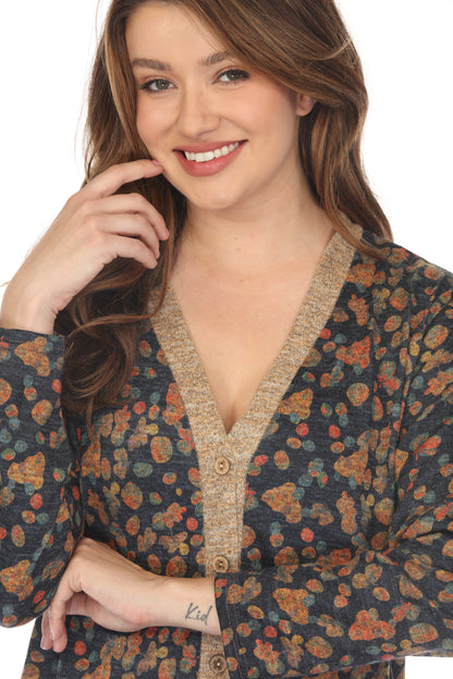 Spot Print Button Up Cardigan