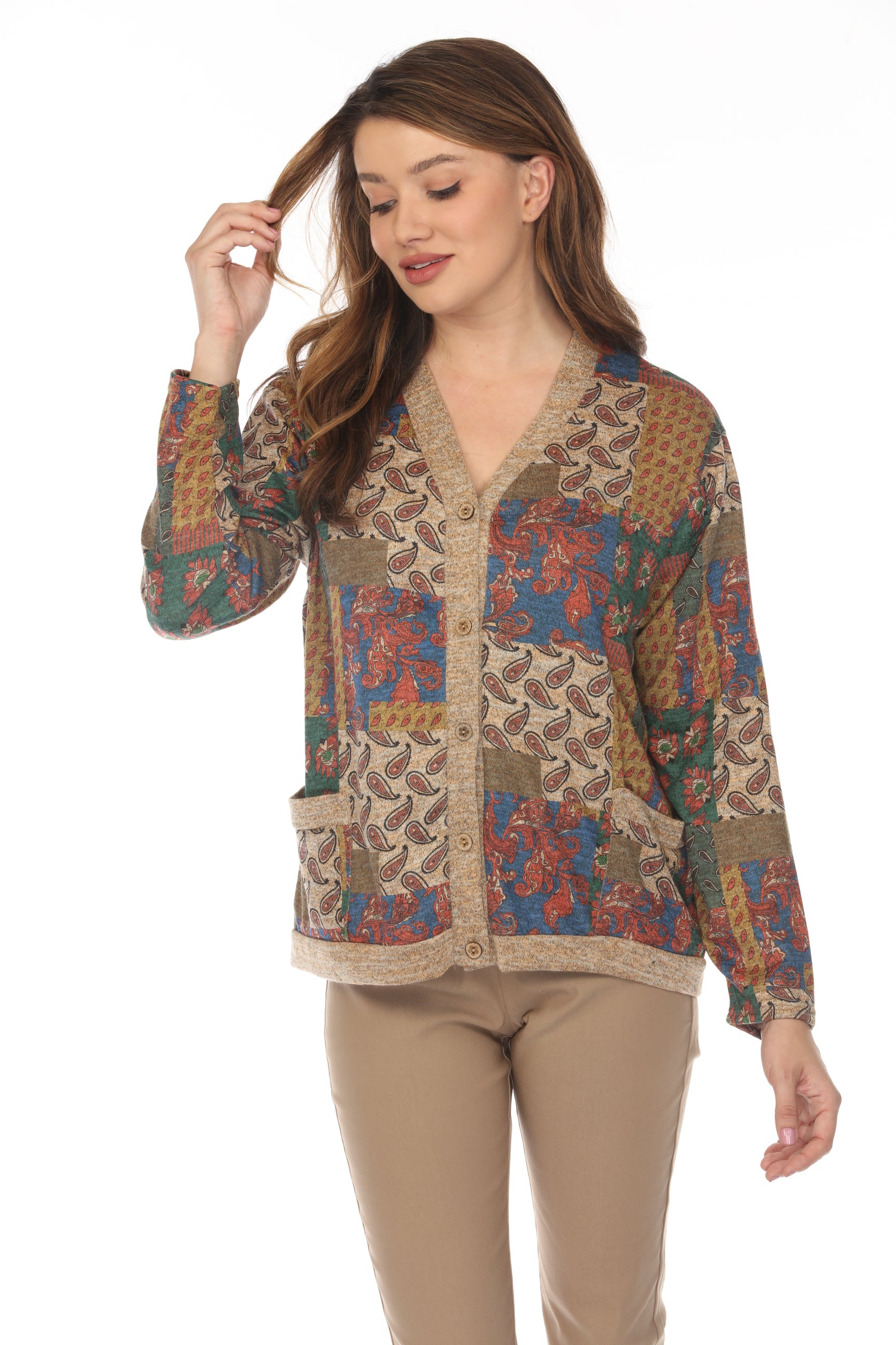 Nature Print Button Up Cardigan