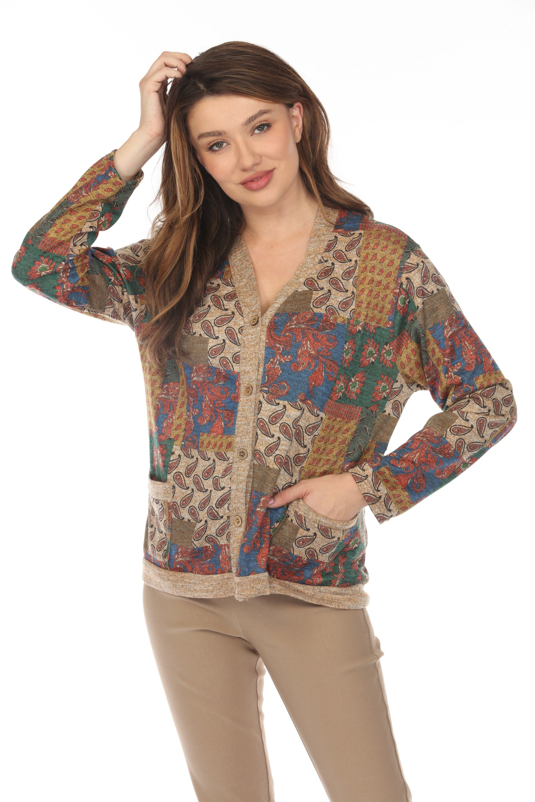 Nature Print Button Up Cardigan