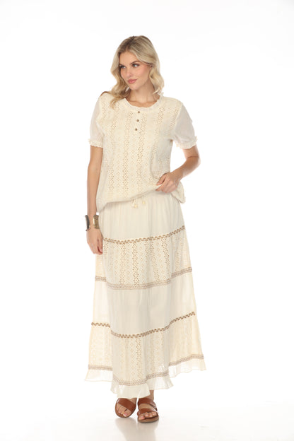 Taupe Self Printed Top With Sleeves