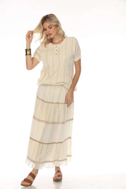 Taupe Self Printed Top With Sleeves