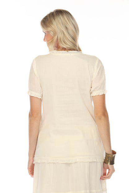 Taupe Self Printed Top With Sleeves