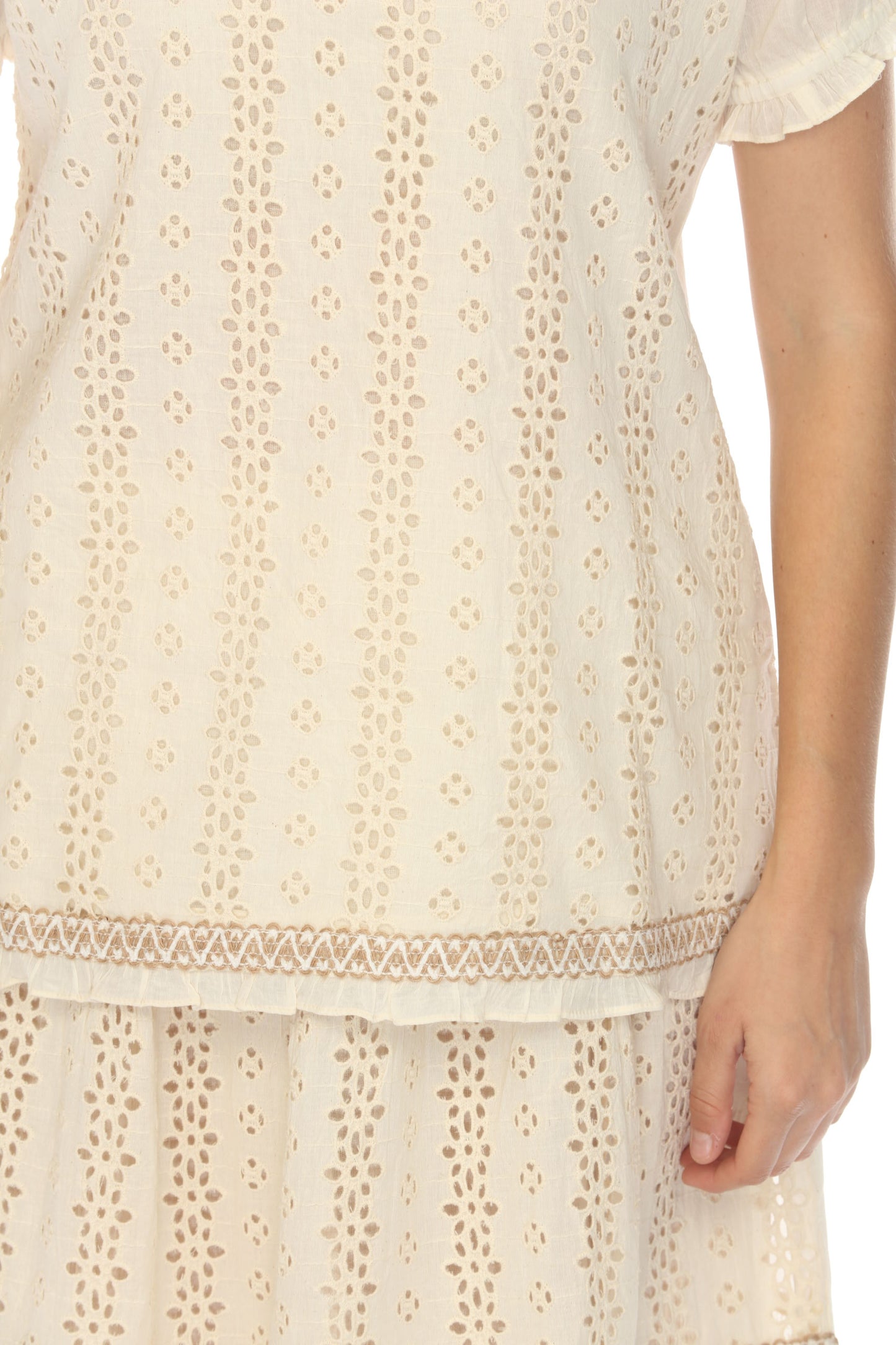Taupe Self Printed Top With Sleeves