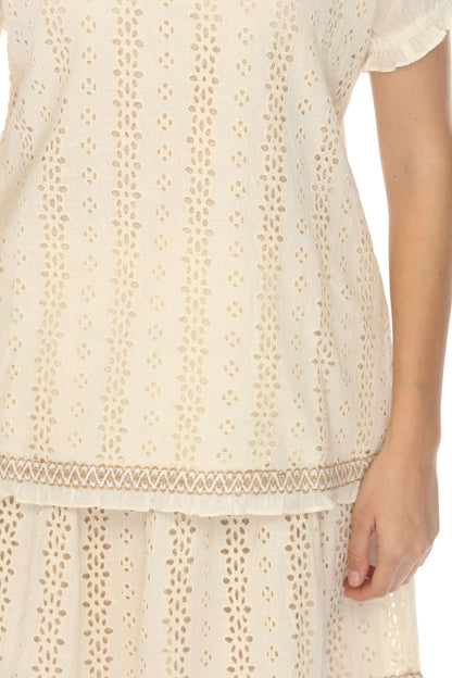 Taupe Self Printed Top With Sleeves