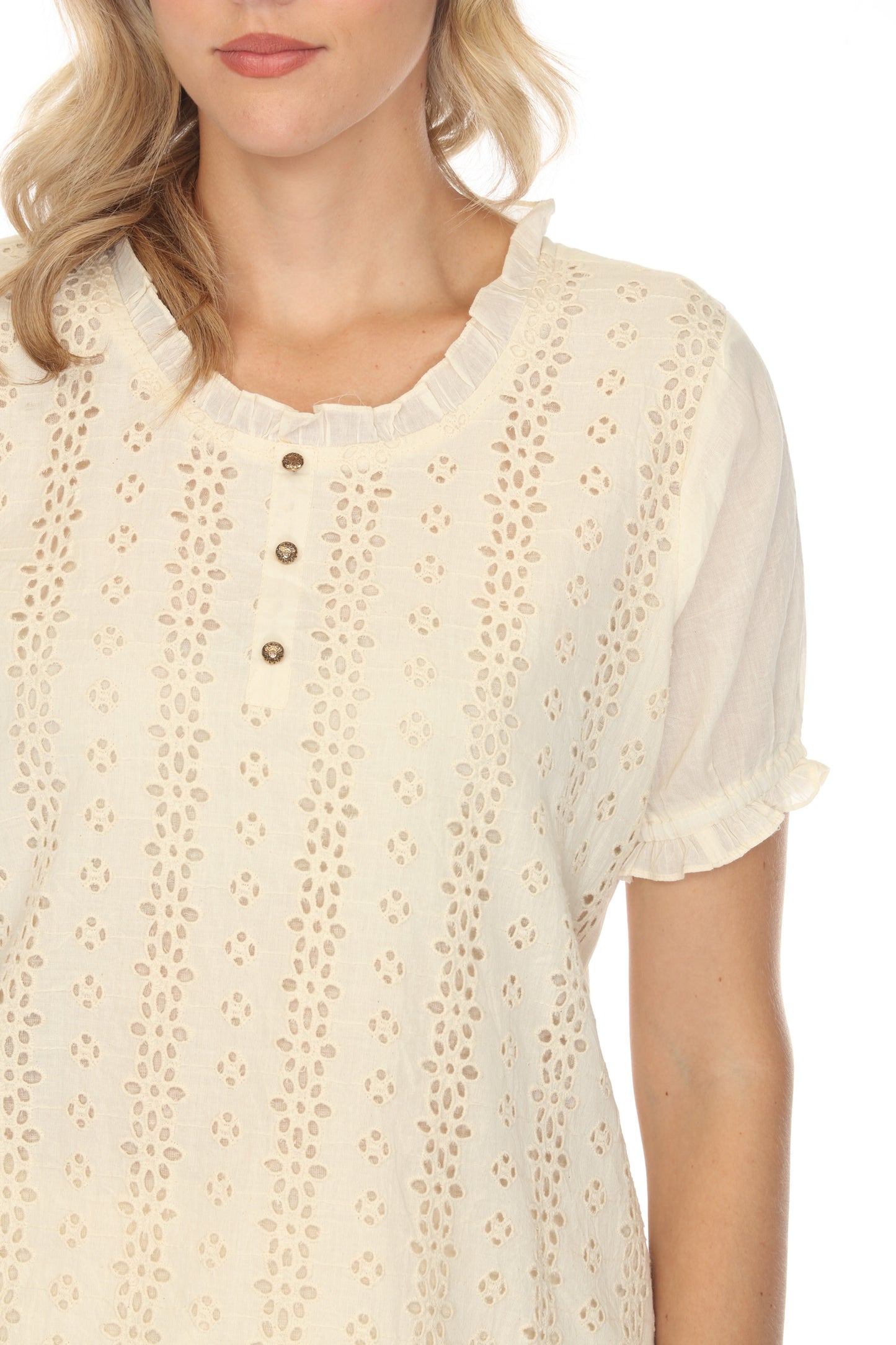 Taupe Self Printed Top With Sleeves